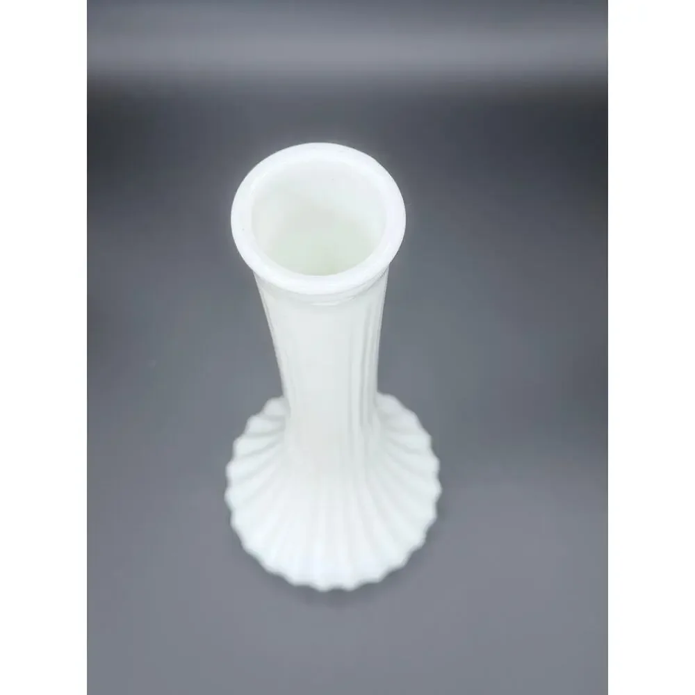 Vintage Hoosier Glass 4096 White Milk Glass Ribbed Bud Vase 9 in USA